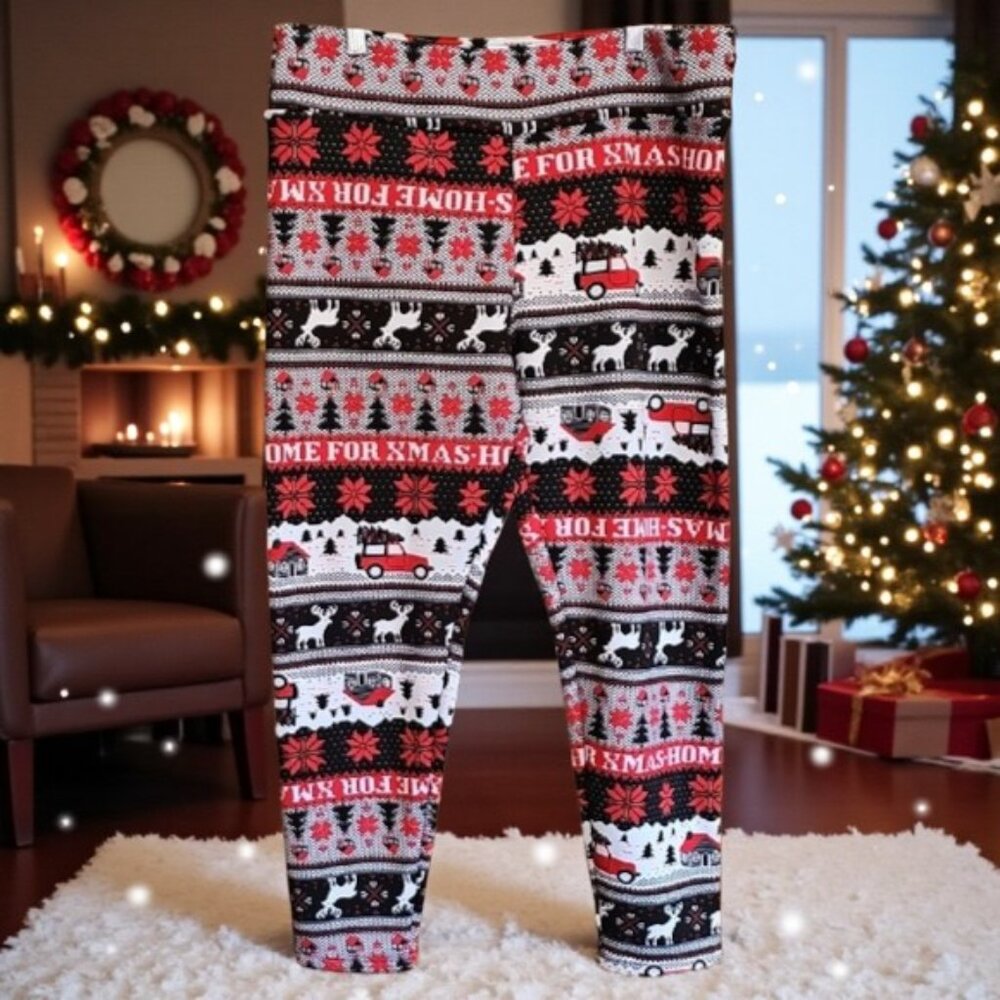 No Boundaries warm soft fleece lined stretch pull on Christmas pants Ugly X-Mas
